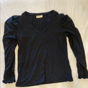 Elegant Black Ruched Long Sleeve Blouse